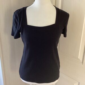 Jones New York Black Square Neck Short Sleeve Top Sz S